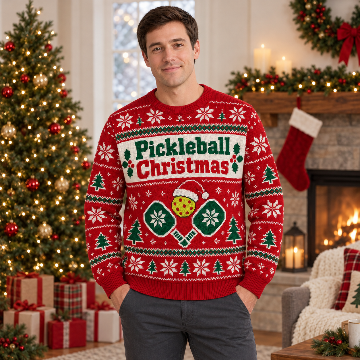 [popular-sweater:PX-24-01:male] Pickleball Christmas Ugly Christmas Sweatshirt - Male view