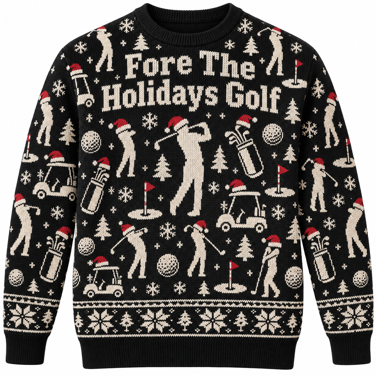 [popular-sweater:PX-24-02:front] Fore The Holidays Golf Ugly Christmas Sweatshirt - Front view