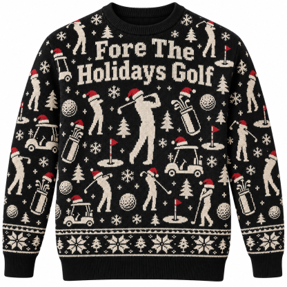 [popular-sweater:PX-24-02:front] Fore The Holidays Golf Ugly Christmas Sweatshirt - Front view