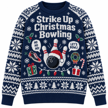 [popular-sweater:PX-24-03:front] Strike Up Christmas Bowling Ugly Christmas Sweatshirt - Front view