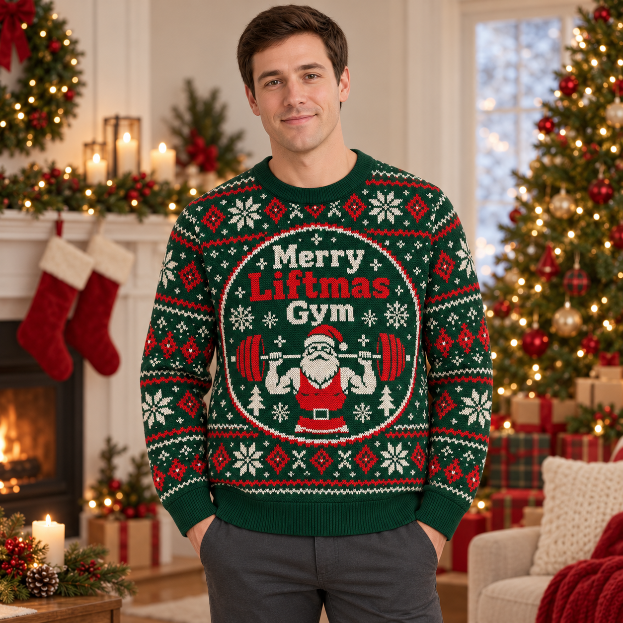[popular-sweater:PX-24-05:male] Merry Liftmas Gym Ugly Christmas Sweatshirt - Male view
