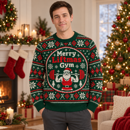 [popular-sweater:PX-24-05:male] Merry Liftmas Gym Ugly Christmas Sweatshirt - Male view