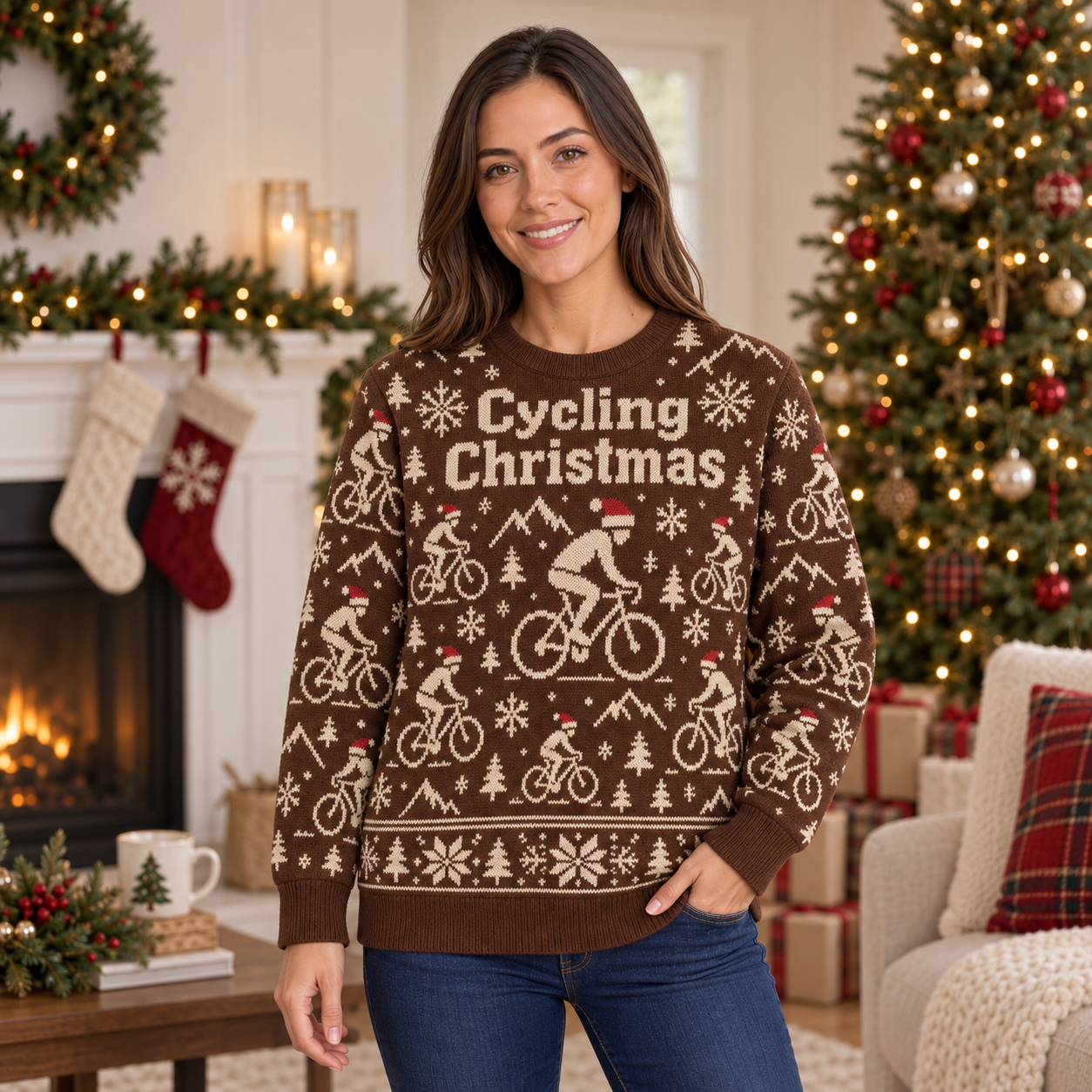 [popular-sweater:PX-24-07:female] Cycling Christmas Ugly Christmas Sweatshirt - Female view