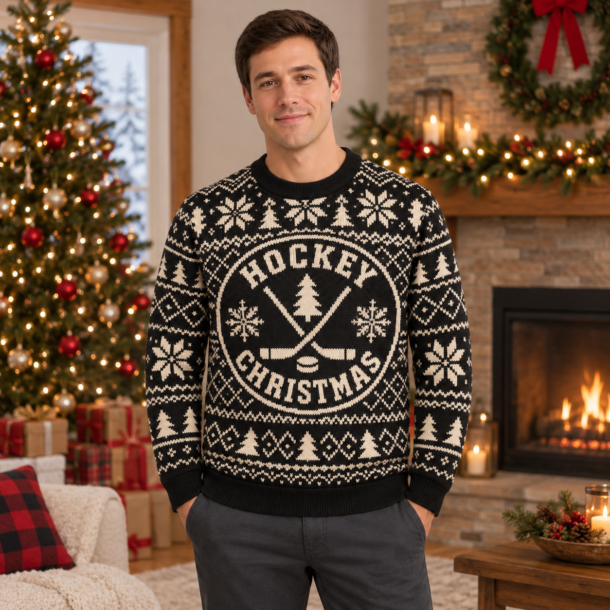[popular-sweater:PX-24-10:male] Hockey Christmas Ugly Christmas Sweatshirt - Male view