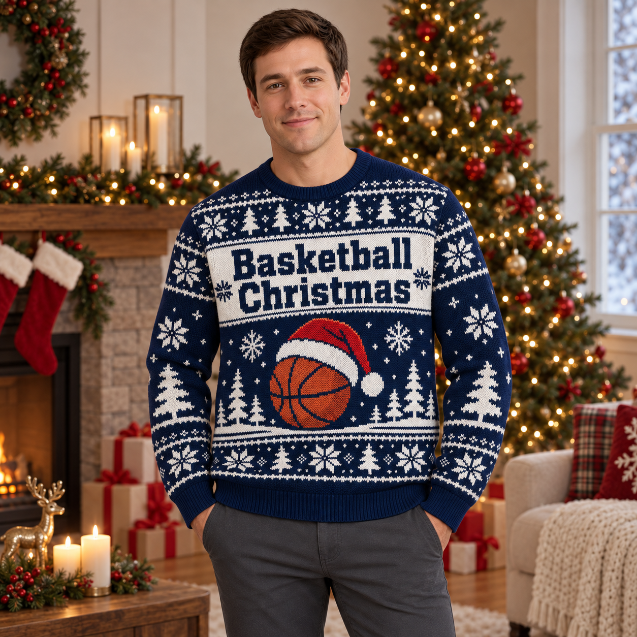 [popular-sweater:PX-24-11:male] Basketball Christmas Ugly Christmas Sweatshirt - Male view