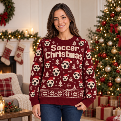 [popular-sweater:PX-24-12:female] Soccer Christmas Ugly Christmas Sweatshirt - Female view