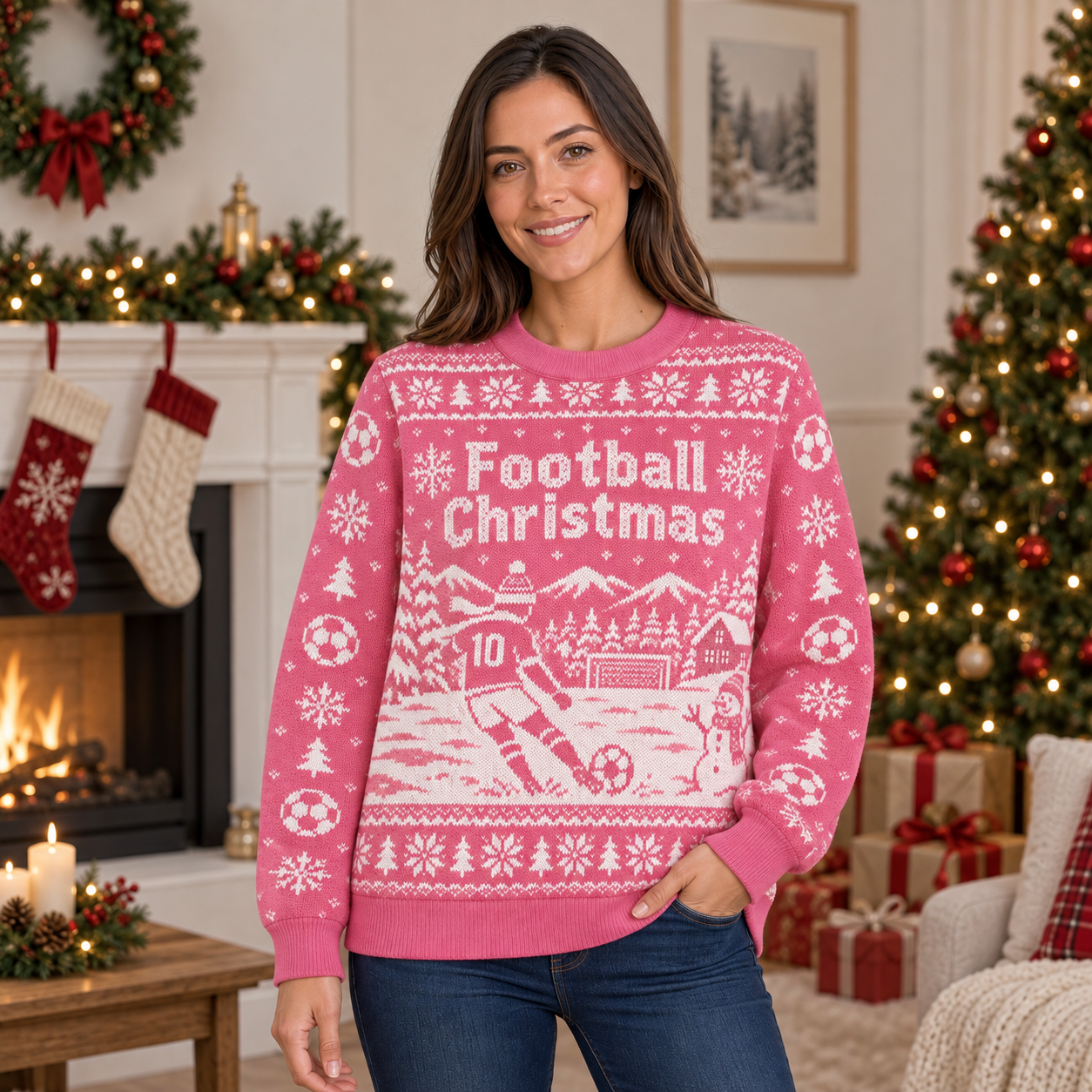 [popular-sweater:PX-24-14:female] Football Christmas Ugly Christmas Sweatshirt - Female view