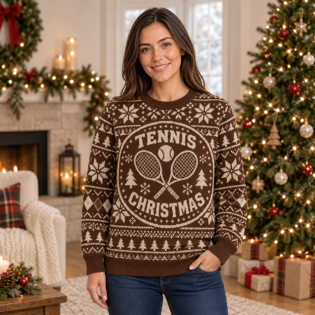 [popular-sweater:PX-24-15:female] Tennis Christmas Ugly Christmas Sweatshirt - Female view