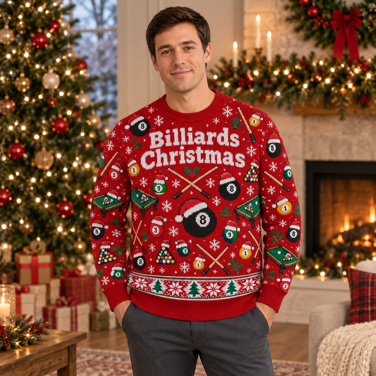[popular-sweater:PX-24-17:male] Billiards Christmas Ugly Christmas Sweatshirt - Male view