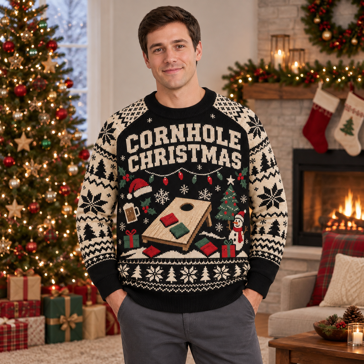[popular-sweater:PX-24-18:male] Cornhole Christmas Ugly Christmas Sweatshirt - Male view