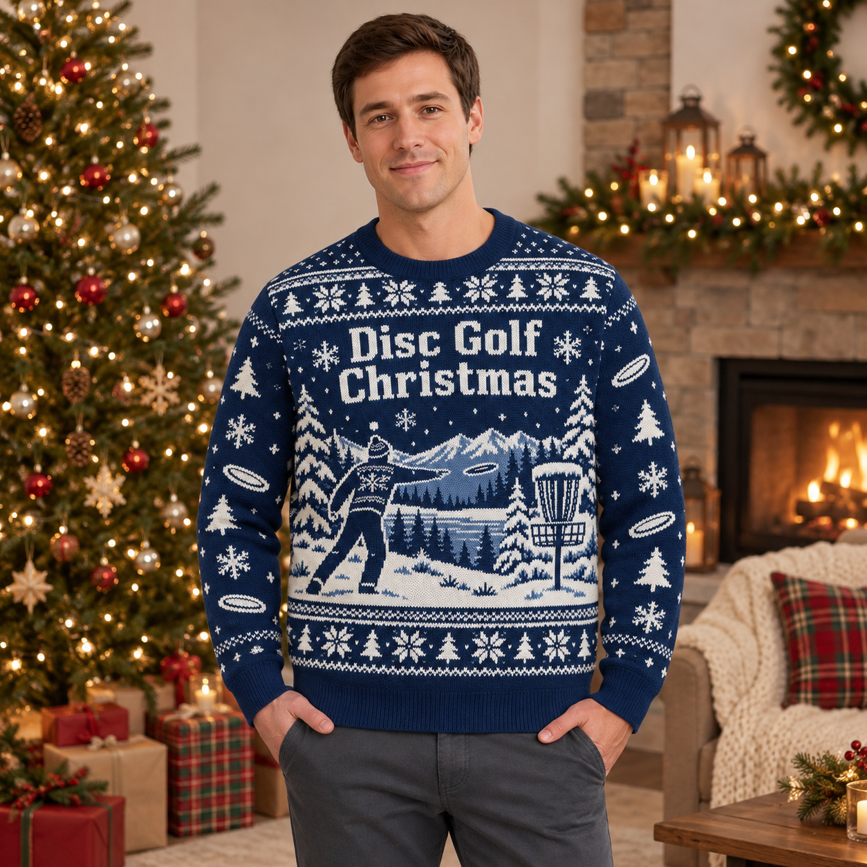 [popular-sweater:PX-24-19:male] Disc Golf Christmas Ugly Christmas Sweatshirt - Male view