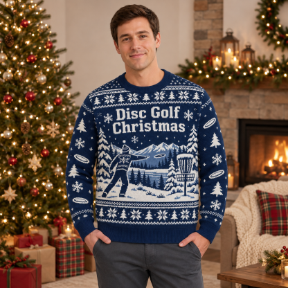[popular-sweater:PX-24-19:male] Disc Golf Christmas Ugly Christmas Sweatshirt - Male view
