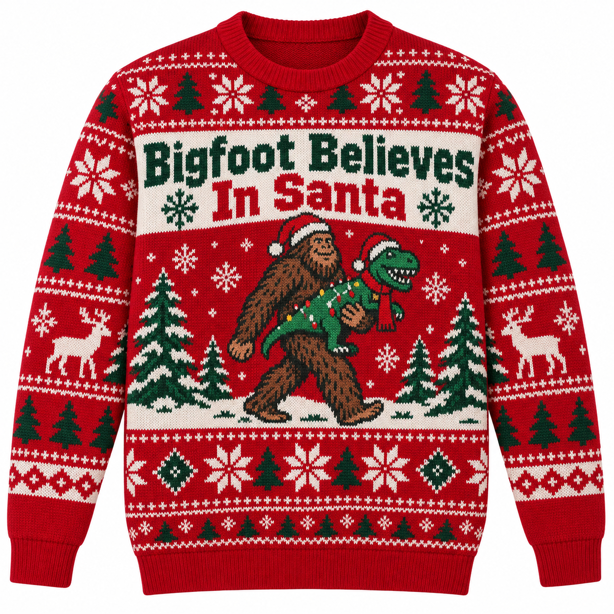 [popular-sweater:PX-25-01:front] Bigfoot Believes In Santa Ugly Christmas Sweatshirt - Front view