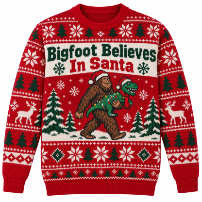 [popular-sweater:PX-25-01:front] Bigfoot Believes In Santa Ugly Christmas Sweatshirt - Front view