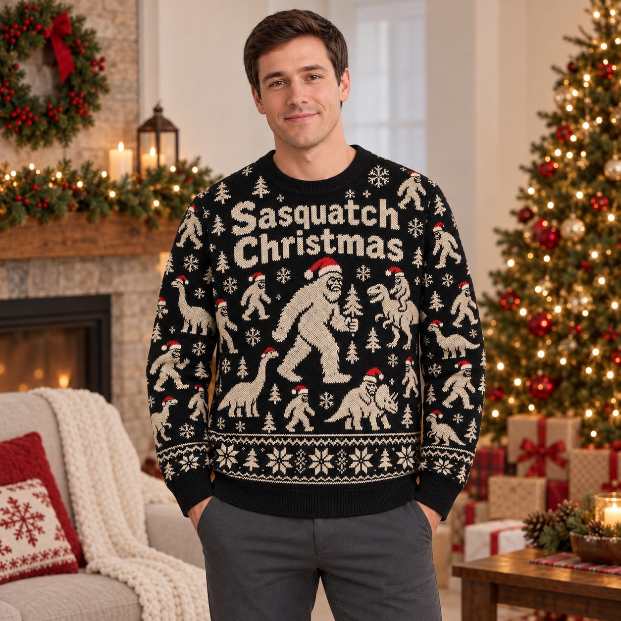 [popular-sweater:PX-25-02:male] Sasquatch Christmas Ugly Christmas Sweatshirt - Male view
