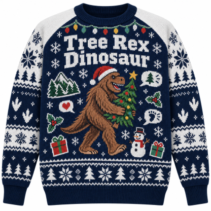 [popular-sweater:PX-25-03:front] Tree Rex Dinosaur Ugly Christmas Sweatshirt - Front view