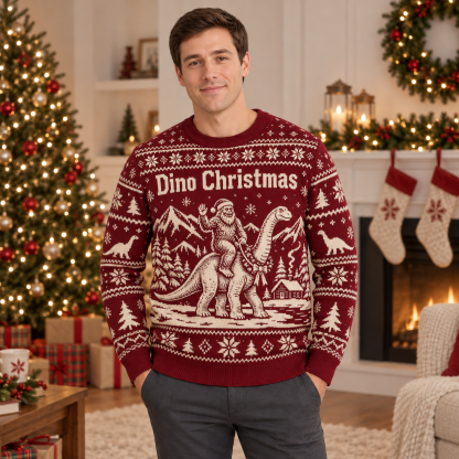 [popular-sweater:PX-25-04:male] Dino Christmas Ugly Christmas Sweatshirt - Male view