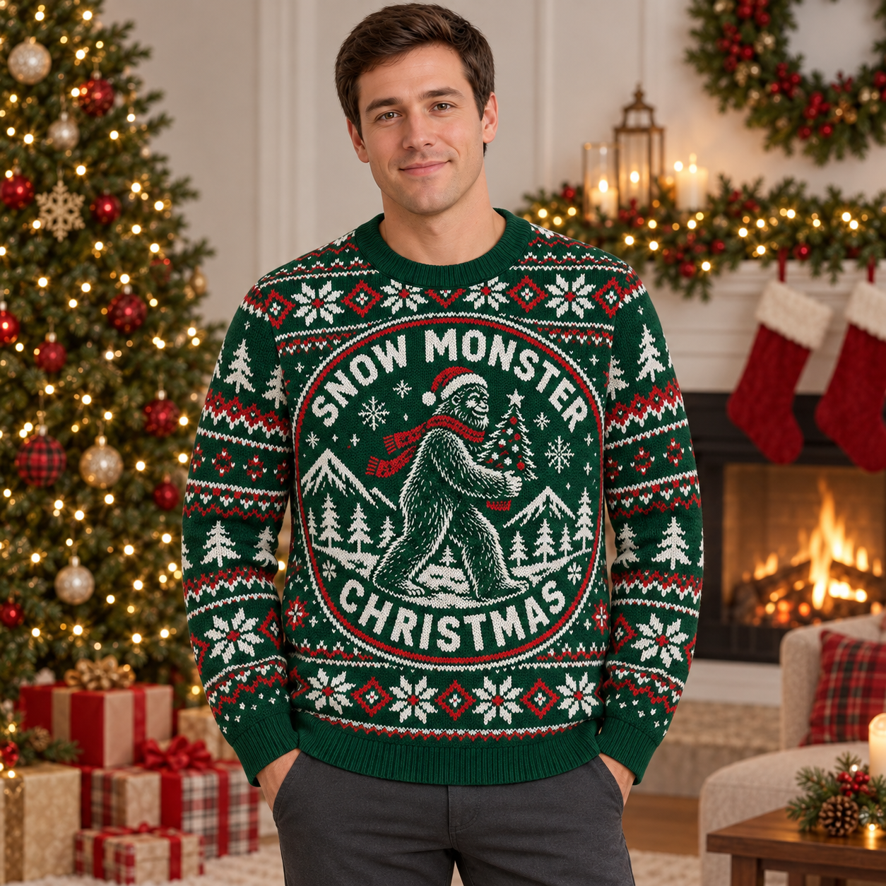 [popular-sweater:PX-25-05:male] Snow Monster Christmas Ugly Christmas Sweatshirt - Male view