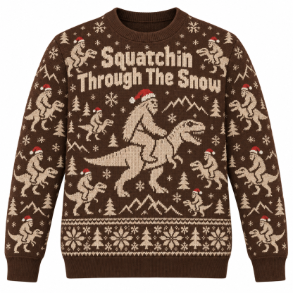 [popular-sweater:PX-25-07:front] Squatchin Through The Snow Ugly Christmas Sweatshirt - Front view