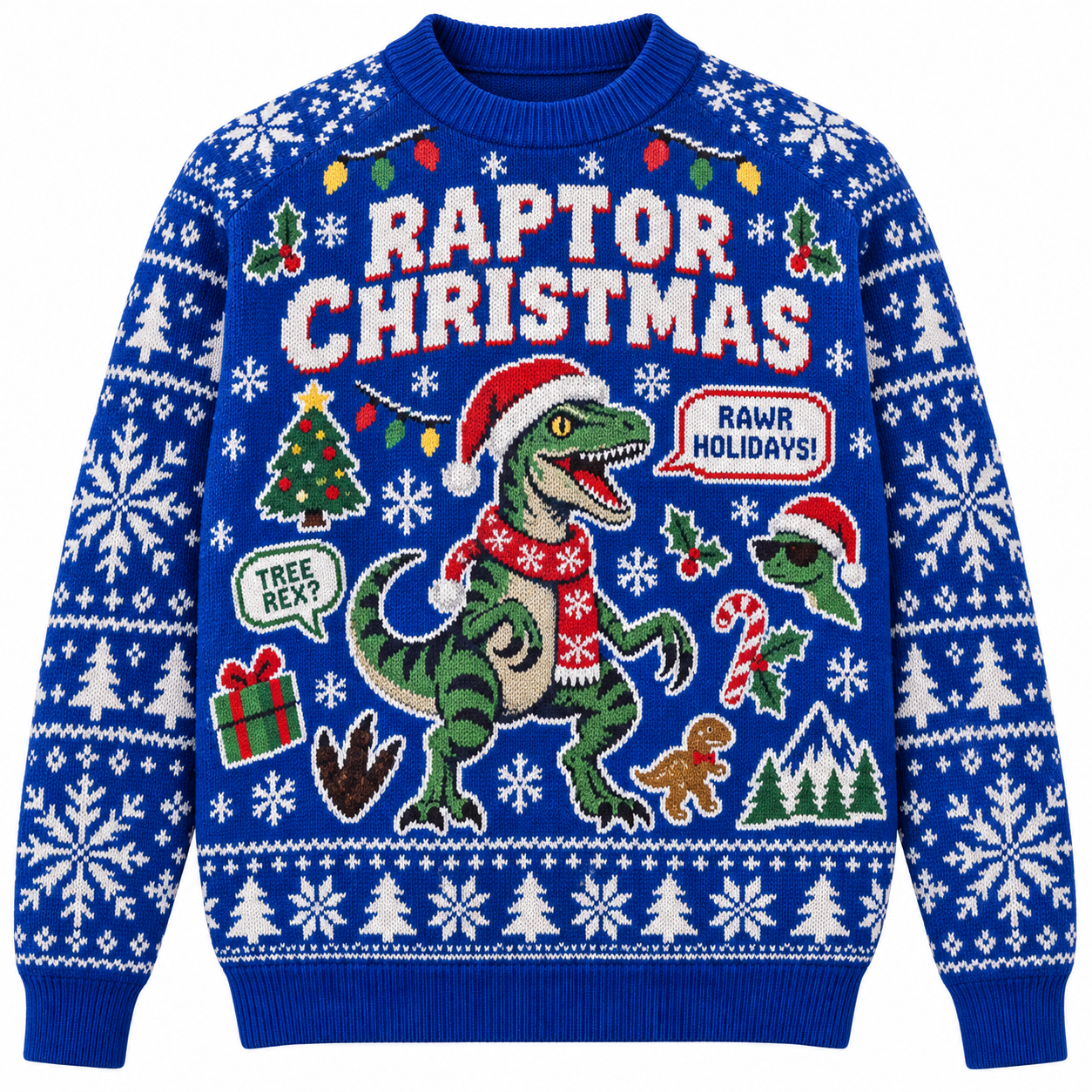 [popular-sweater:PX-25-08:front] Raptor Christmas Ugly Christmas Sweatshirt - Front view