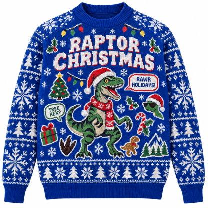 [popular-sweater:PX-25-08:front] Raptor Christmas Ugly Christmas Sweatshirt - Front view