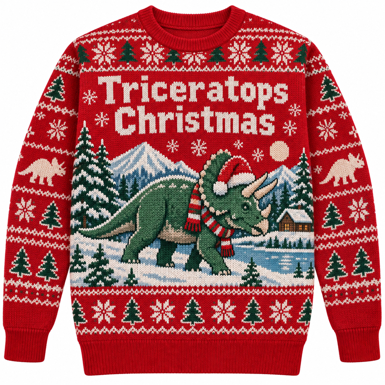 [popular-sweater:PX-25-09:front] Triceratops Christmas Ugly Christmas Sweatshirt - Front view