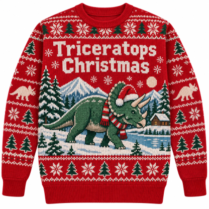 [popular-sweater:PX-25-09:front] Triceratops Christmas Ugly Christmas Sweatshirt - Front view