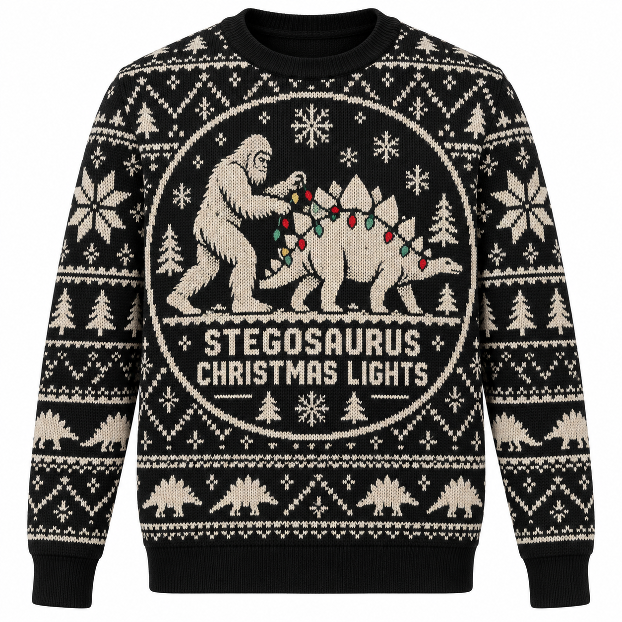[popular-sweater:PX-25-10:front] Stegosaurus Christmas Lights Ugly Christmas Sweatshirt - Front view