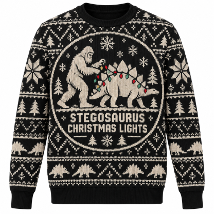 [popular-sweater:PX-25-10:front] Stegosaurus Christmas Lights Ugly Christmas Sweatshirt - Front view