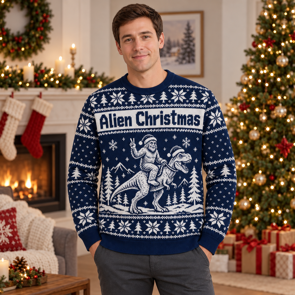 [popular-sweater:PX-25-11:male] Alien Christmas Ugly Christmas Sweatshirt - Male view