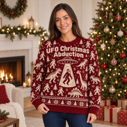[popular-sweater:PX-25-12:female] UFO Christmas Abduction Ugly Christmas Sweatshirt - Female view