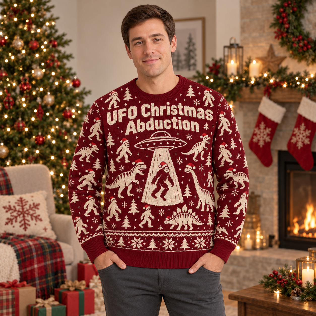 [popular-sweater:PX-25-12:male] UFO Christmas Abduction Ugly Christmas Sweatshirt - Male view