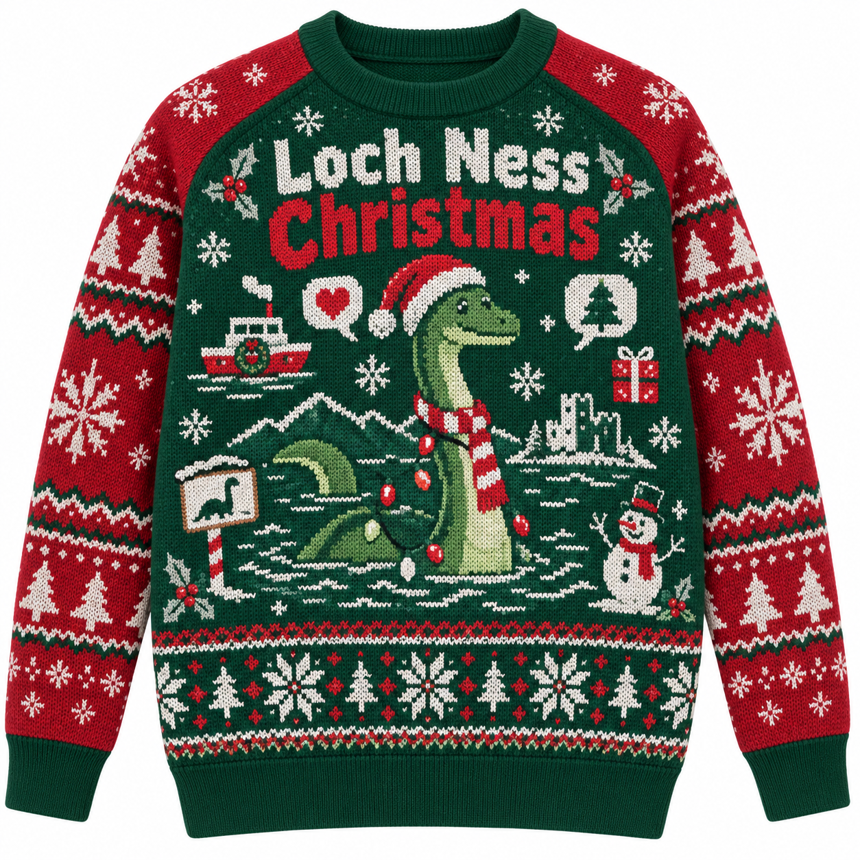 [popular-sweater:PX-25-13:front] Loch Ness Christmas Ugly Christmas Sweatshirt - Front view