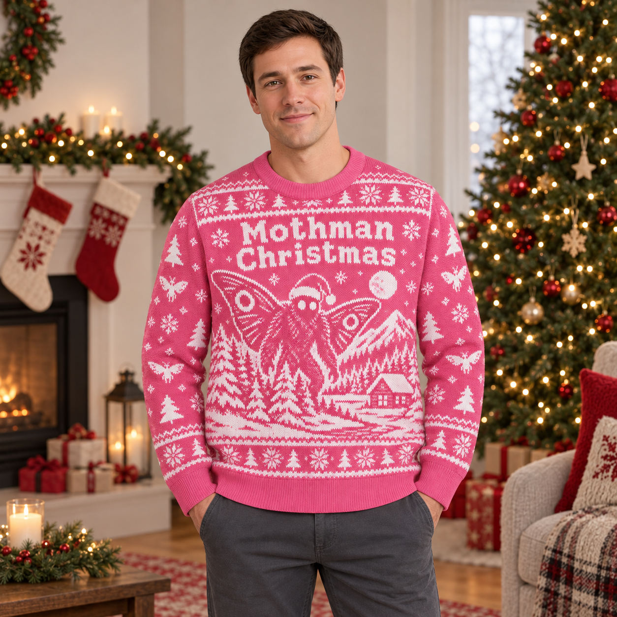 [popular-sweater:PX-25-14:male] Mothman Christmas Ugly Christmas Sweatshirt - Male view