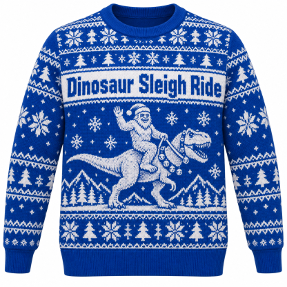 [popular-sweater:PX-25-16:front] Dinosaur Sleigh Ride Ugly Christmas Sweatshirt - Front view