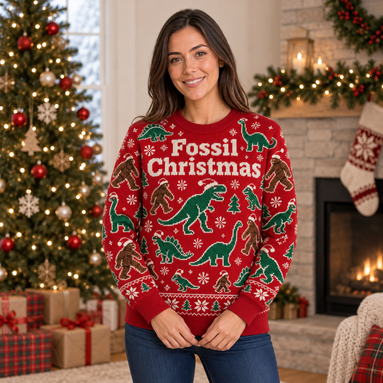 [popular-sweater:PX-25-17:female] Fossil Christmas Ugly Christmas Sweatshirt - Female view