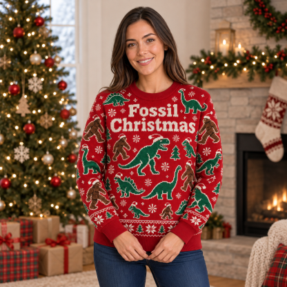[popular-sweater:PX-25-17:female] Fossil Christmas Ugly Christmas Sweatshirt - Female view
