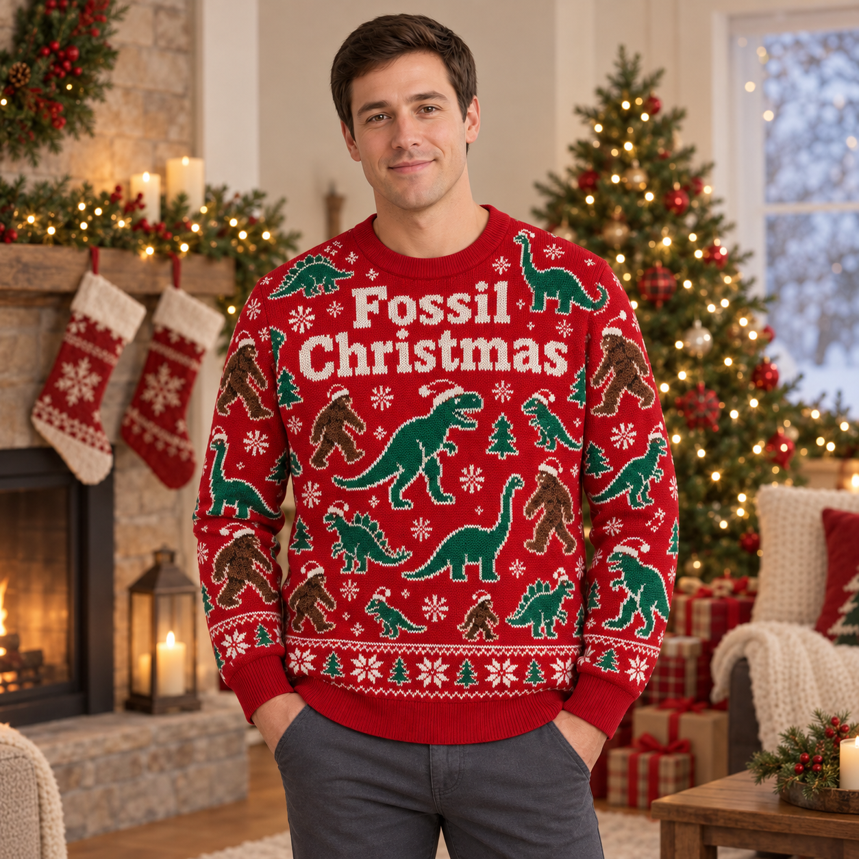[popular-sweater:PX-25-17:male] Fossil Christmas Ugly Christmas Sweatshirt - Male view