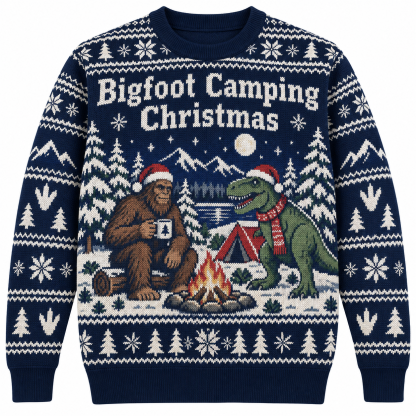 [popular-sweater:PX-25-19:front] Bigfoot Camping Christmas Ugly Christmas Sweatshirt - Front view