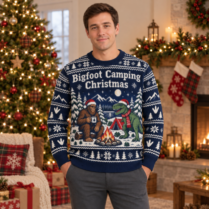 [popular-sweater:PX-25-19:male] Bigfoot Camping Christmas Ugly Christmas Sweatshirt - Male view