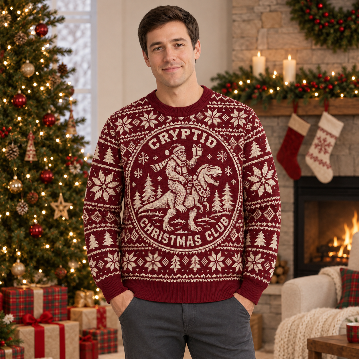 [popular-sweater:PX-25-20:male] Cryptid Christmas Club Ugly Christmas Sweatshirt - Male view