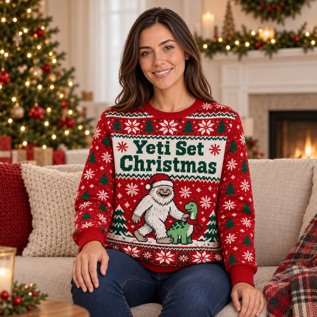 [popular-sweater:PX-25-21:female] Yeti Set Christmas Ugly Christmas Sweatshirt - Female view