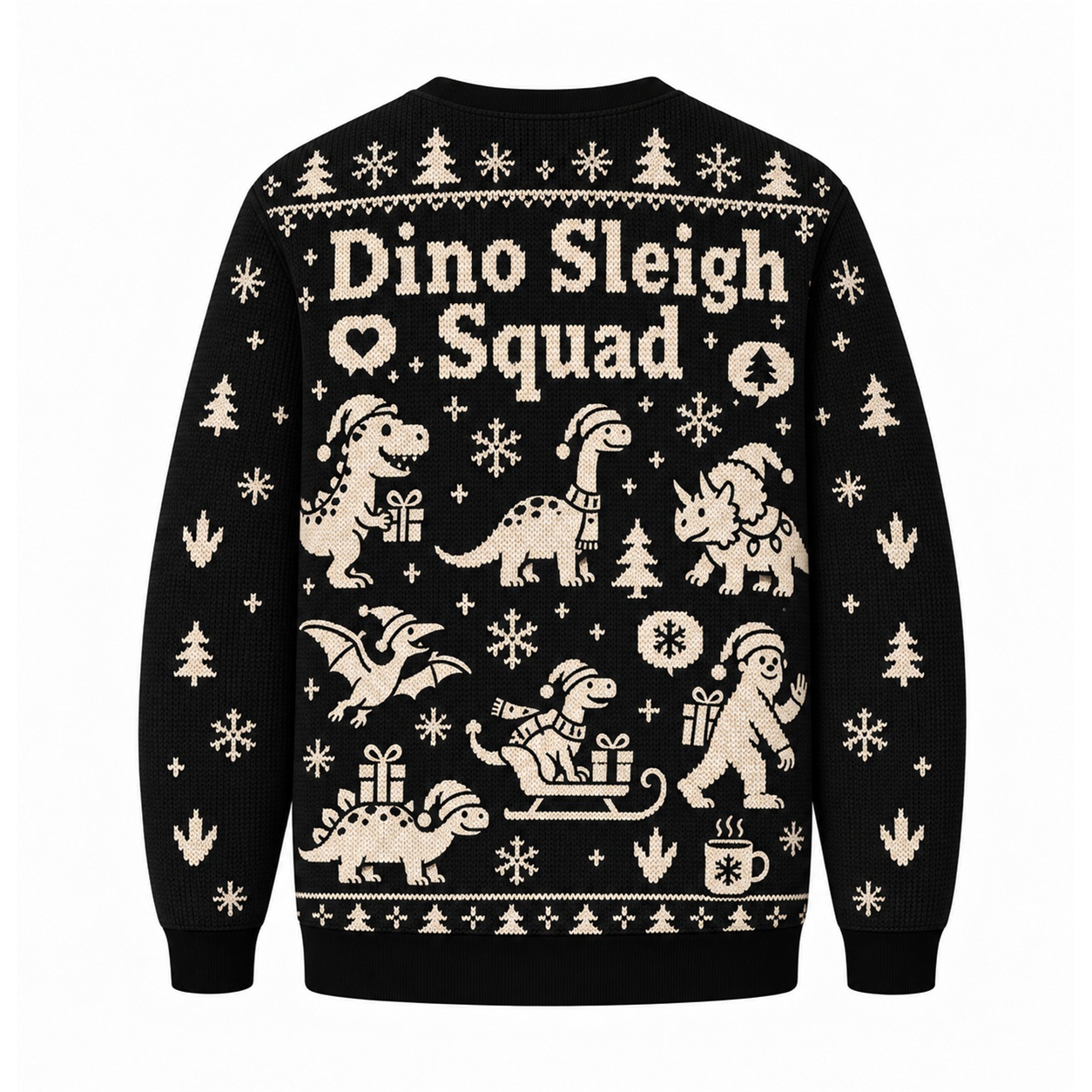 [popular-sweater:PX-25-22:back] Dino Sleigh Squad Ugly Christmas Sweatshirt - Back view