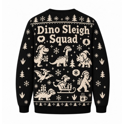 [popular-sweater:PX-25-22:back] Dino Sleigh Squad Ugly Christmas Sweatshirt - Back view
