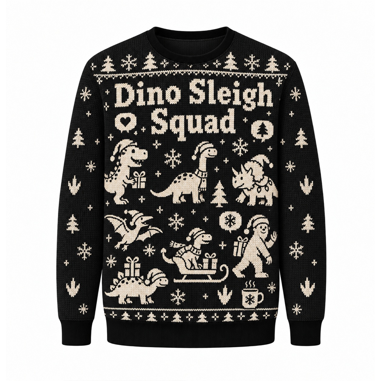 [popular-sweater:PX-25-22:front] Dino Sleigh Squad Ugly Christmas Sweatshirt - Front view