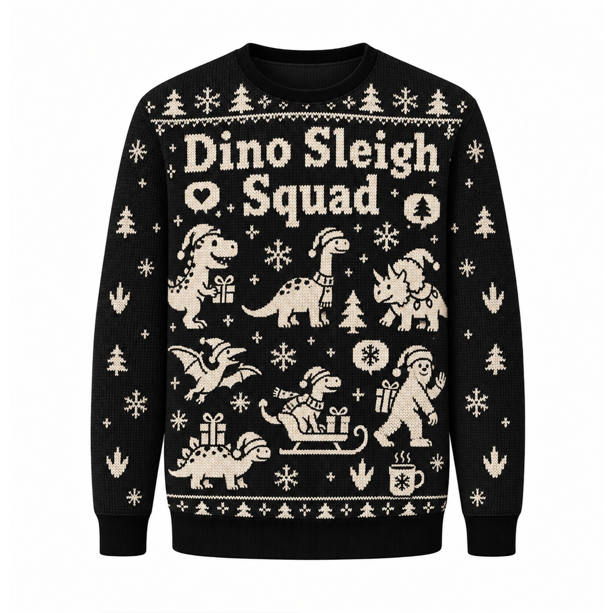 [popular-sweater:PX-25-22:front] Dino Sleigh Squad Ugly Christmas Sweatshirt - Front view