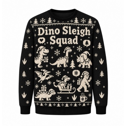 [popular-sweater:PX-25-22:front] Dino Sleigh Squad Ugly Christmas Sweatshirt - Front view