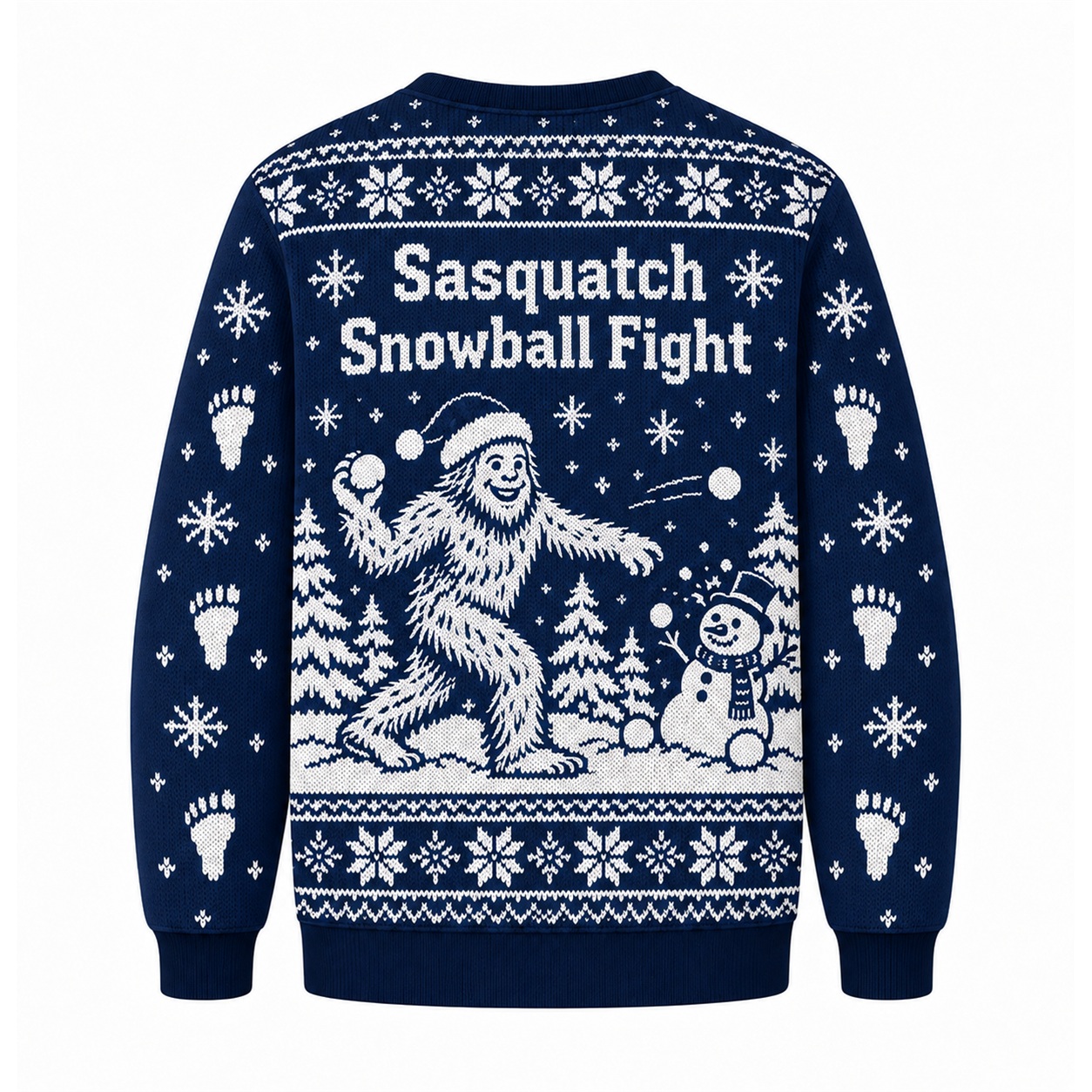 [popular-sweater:PX-25-23:back] Sasquatch Snowball Fight Ugly Christmas Sweatshirt - Back view