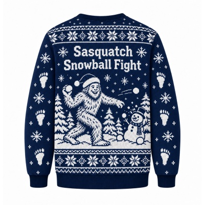 [popular-sweater:PX-25-23:back] Sasquatch Snowball Fight Ugly Christmas Sweatshirt - Back view