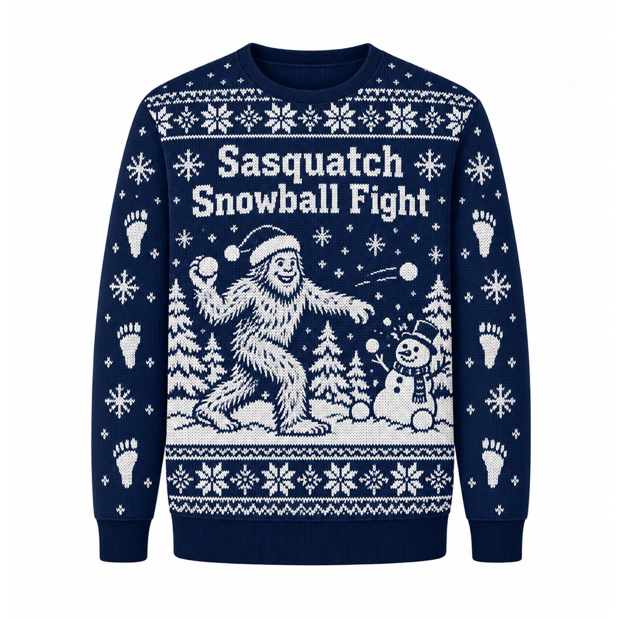 [popular-sweater:PX-25-23:front] Sasquatch Snowball Fight Ugly Christmas Sweatshirt - Front view